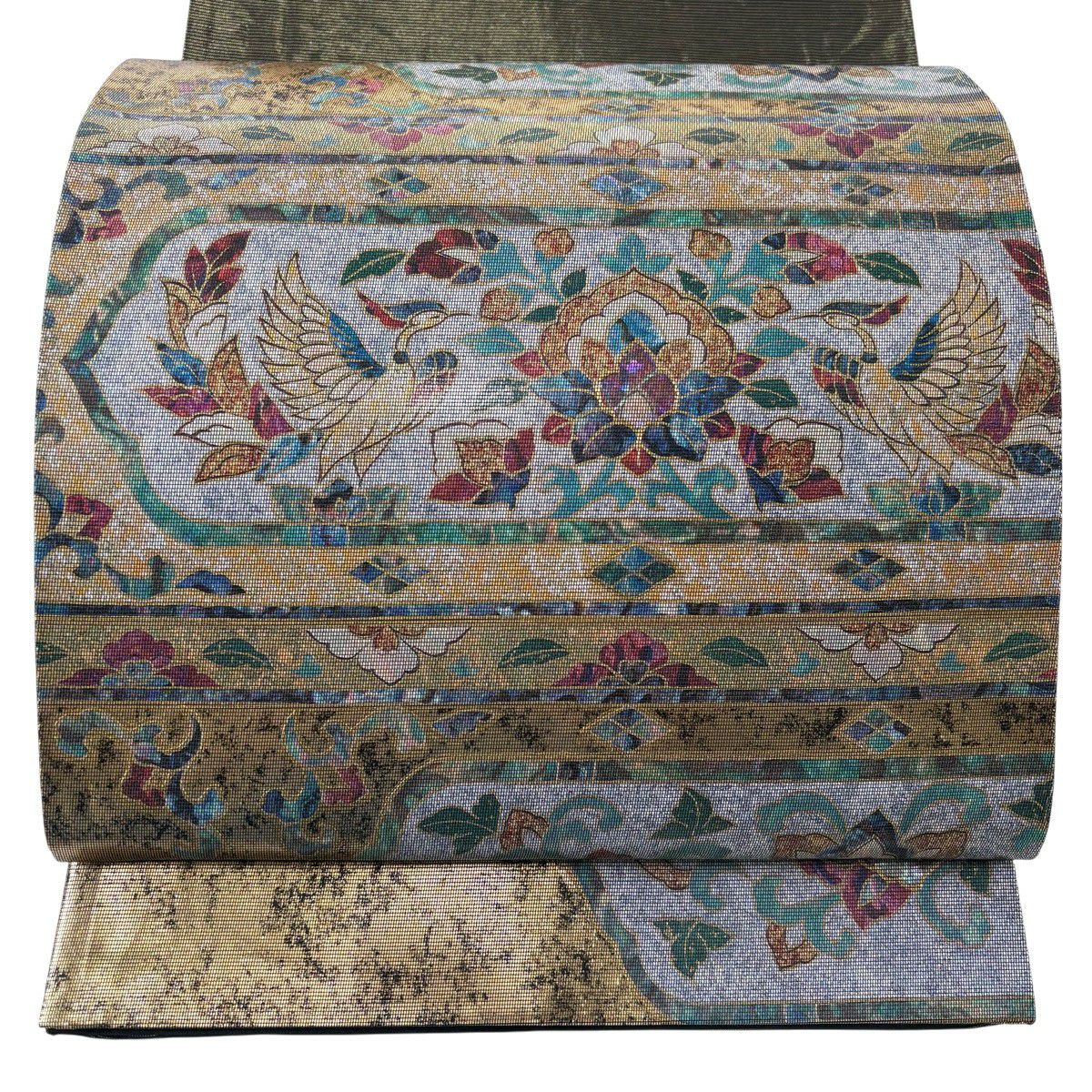 袋帯 美品 秀品 鳥 草花 箔 金色 お太鼓柄 正絹｜中古・古着