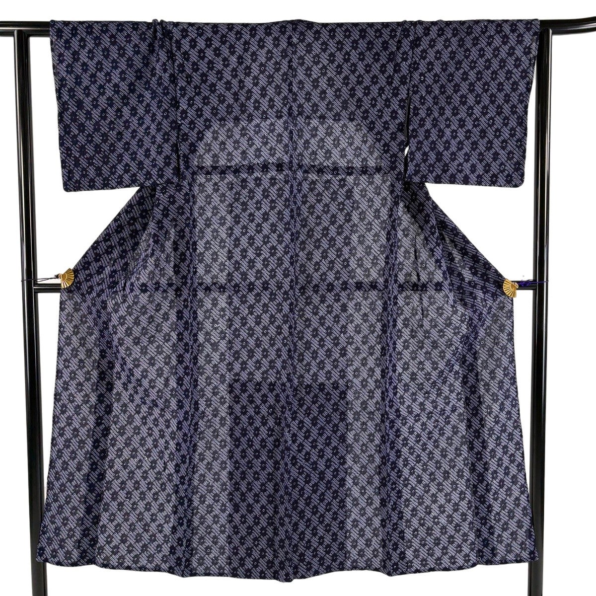 美品】 浴衣 身丈151.5cm 裄丈63cm S 絞り浴衣 雲文 花 濃紺 綿 名品