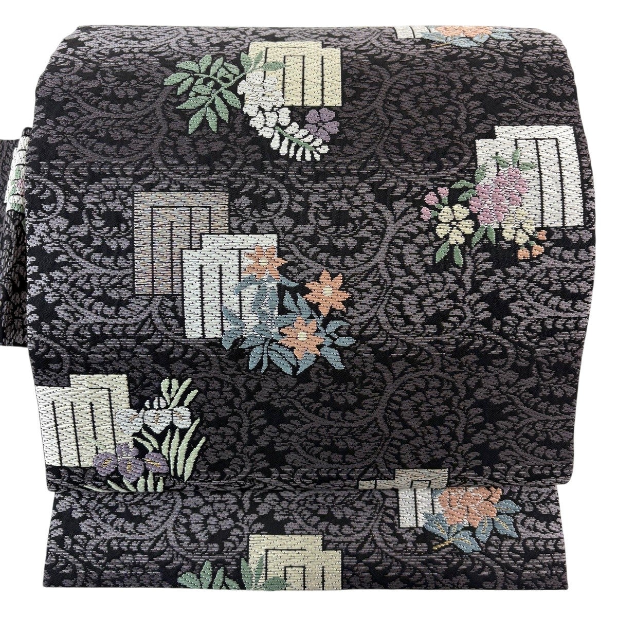 美品】 名古屋帯 名品 鷺 幾何学模様 薄黄 正絹｜中古・古着