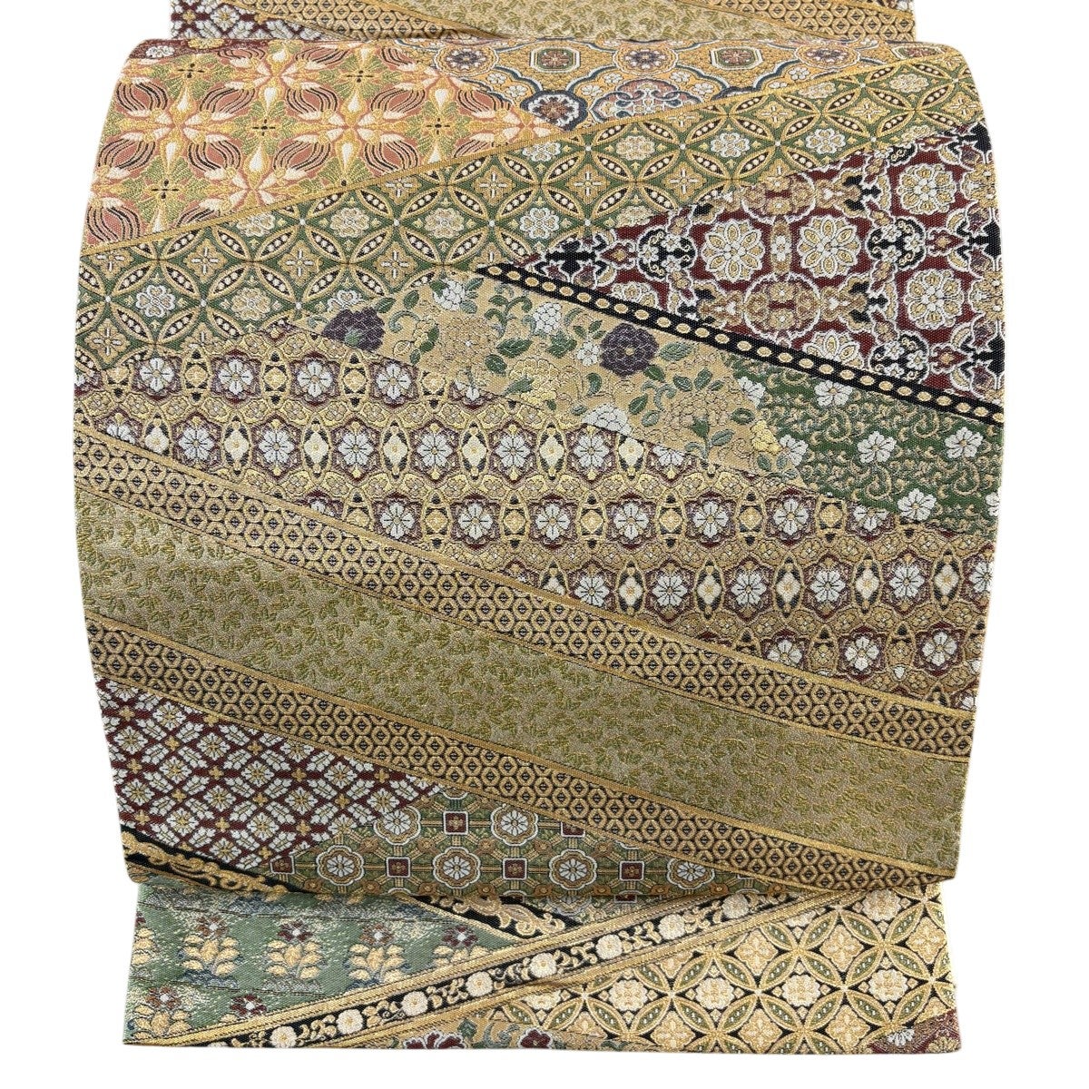 30%OFF 【美品】 袋帯 秀品 霞流水唐草文 金糸 箔 金色 六通 正絹 K30