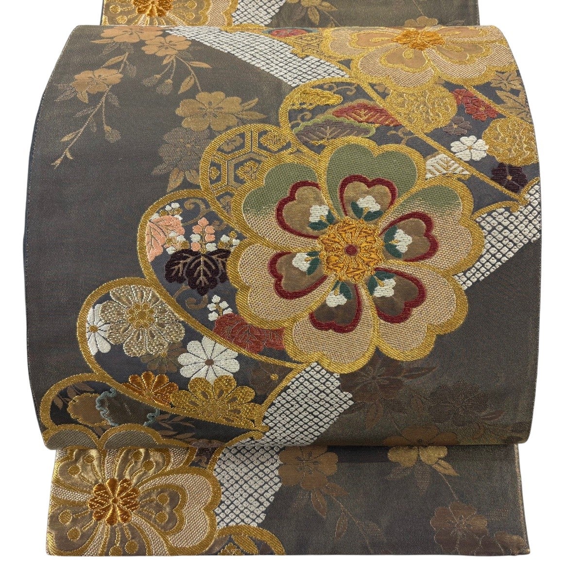 美品】 袋帯 秀品 桜 菊 金糸 箔 金色 全通 正絹｜中古・古着