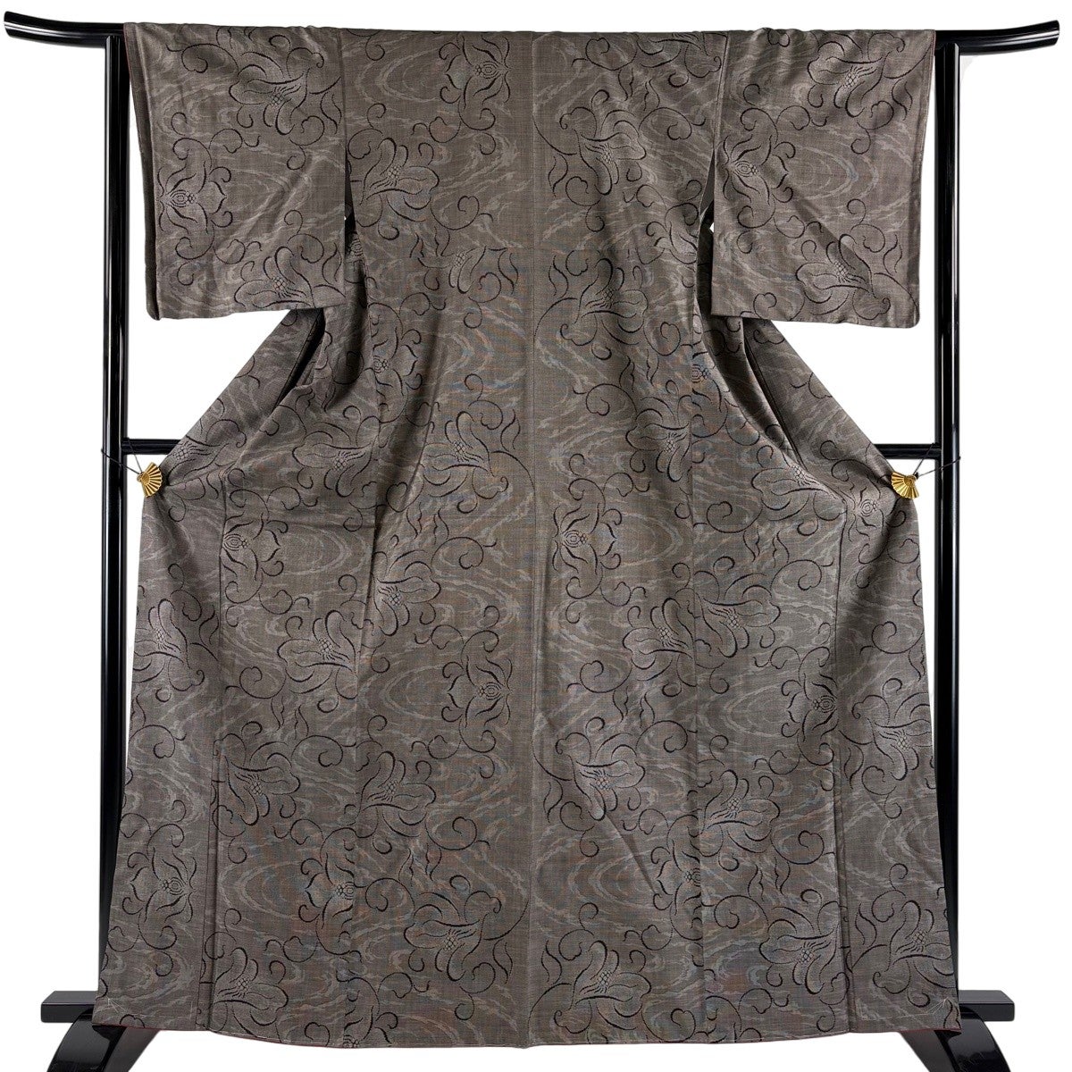 70%OFF 【美品】 紬 身丈160cm 裄丈64cm M 袷 草花 焦茶色 正絹 秀品
