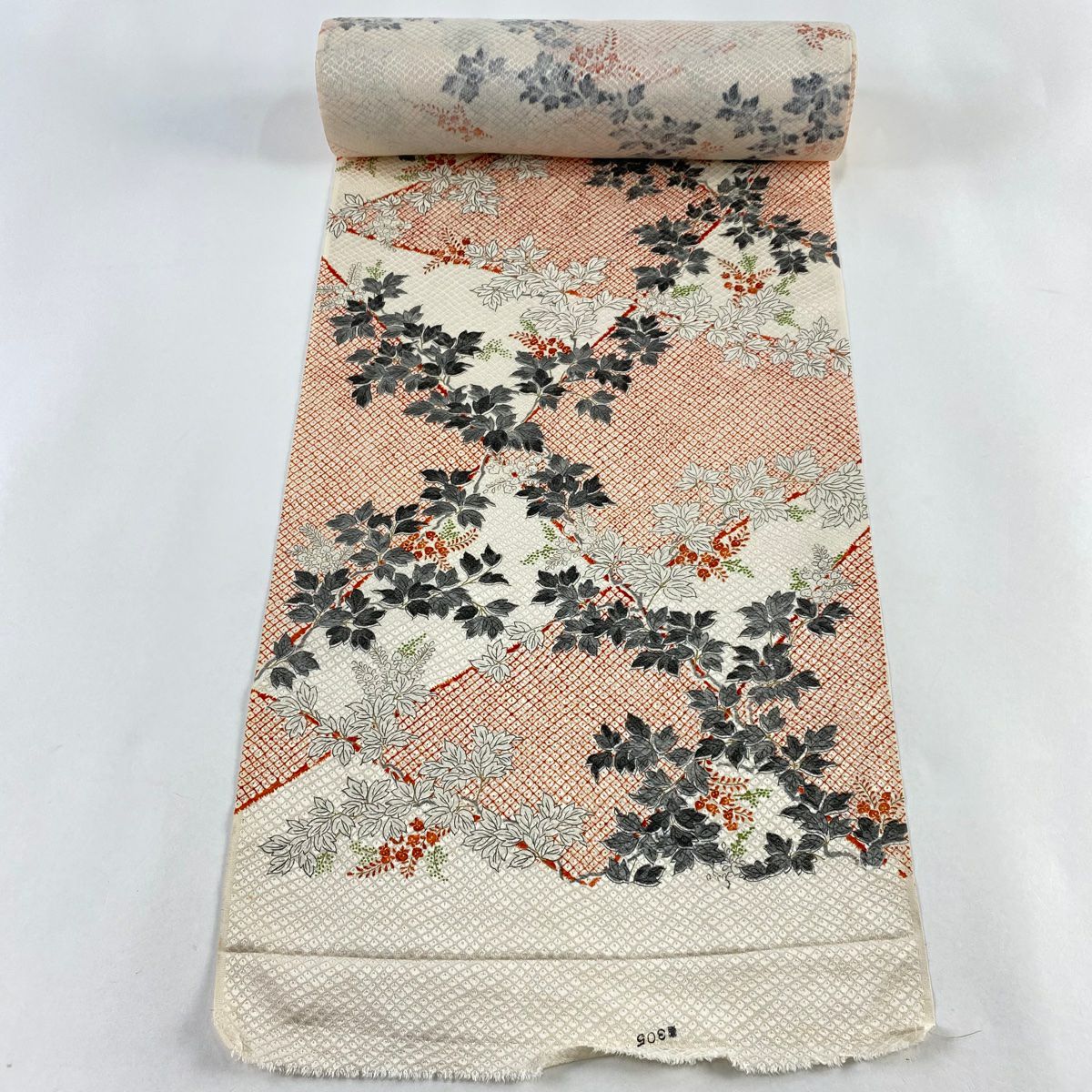 反物 秀品 小紋 枝花 疋田 金彩 薄小豆 正絹|中古・古着・リサイクル