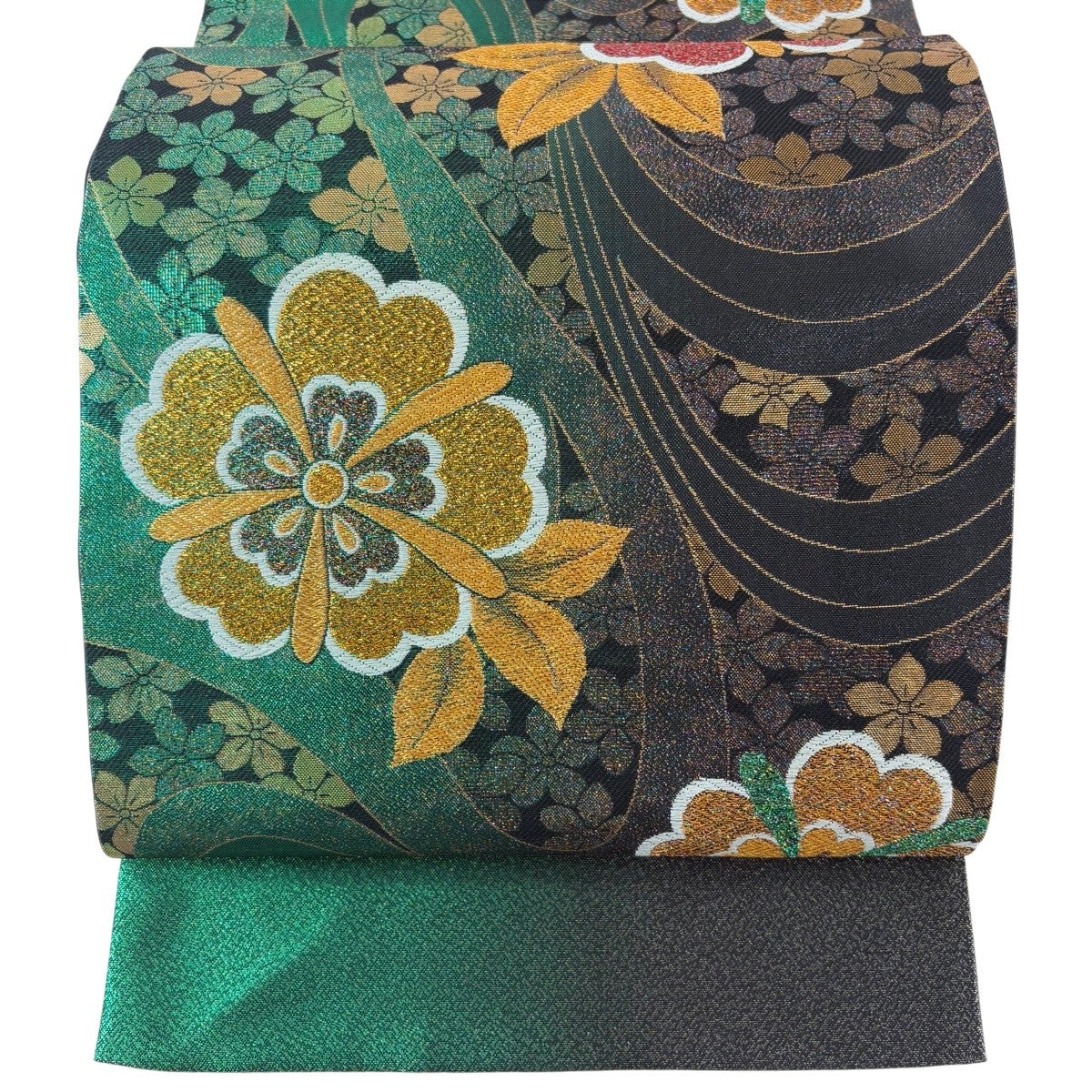 袋帯 秀品 桜 蝶 金糸 箔 黒 六通 正絹｜中古・古着・リサイクル着物