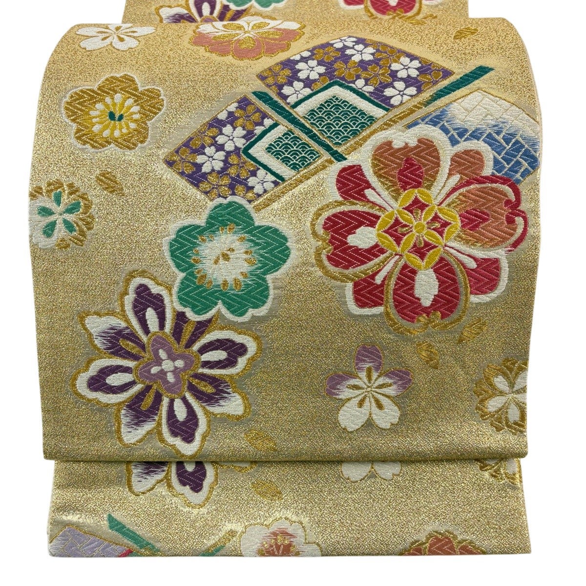 70%OFF 【美品】 袋帯 秀品 雪輪青海波 金糸 箔 金色 六通 正絹 K70