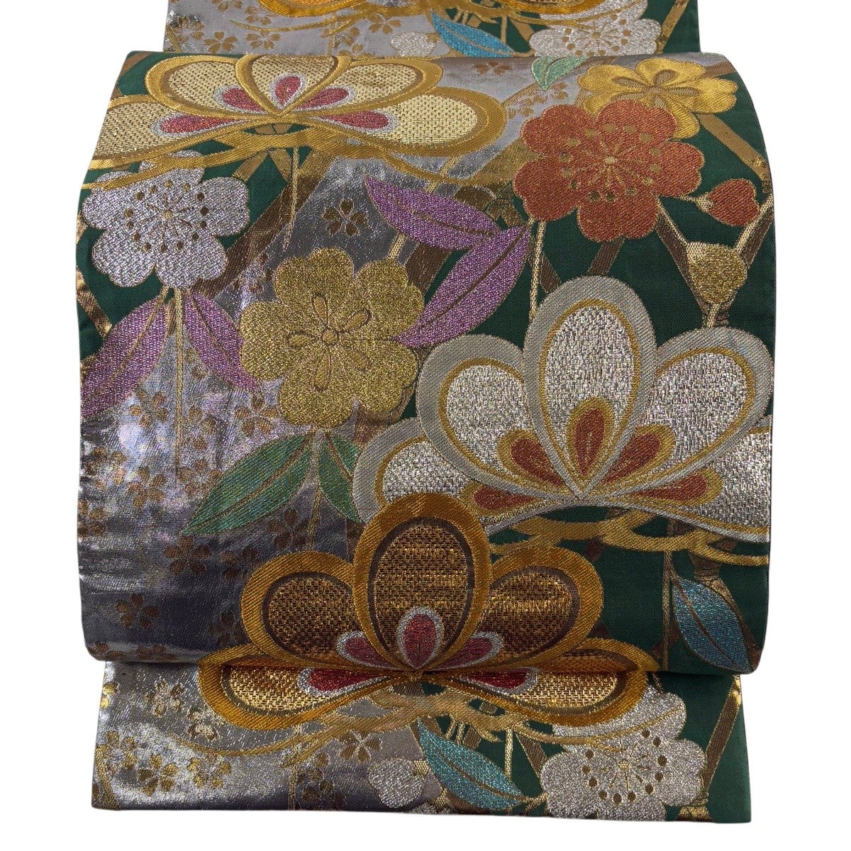 50%OFF 【美品】 袋帯 秀品 粋浪漫 手鞠 桜 金銀糸 箔 黒 六通 正絹