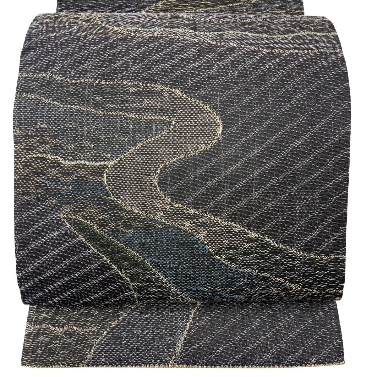50%OFF 【美品】 袋帯 秀品 霞 幾何学模様 金銀糸 墨色 六通 正絹 K50