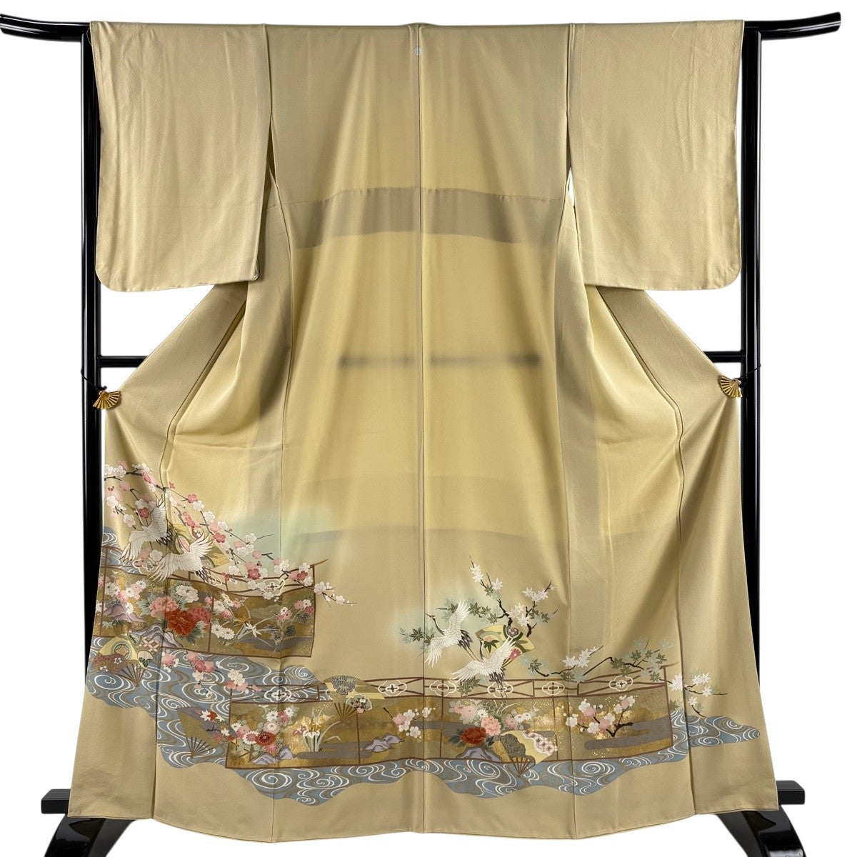 色留袖 身丈160cm 裄丈63.5cm S 袷 和田光正 落款あり 草花 鶴 金彩