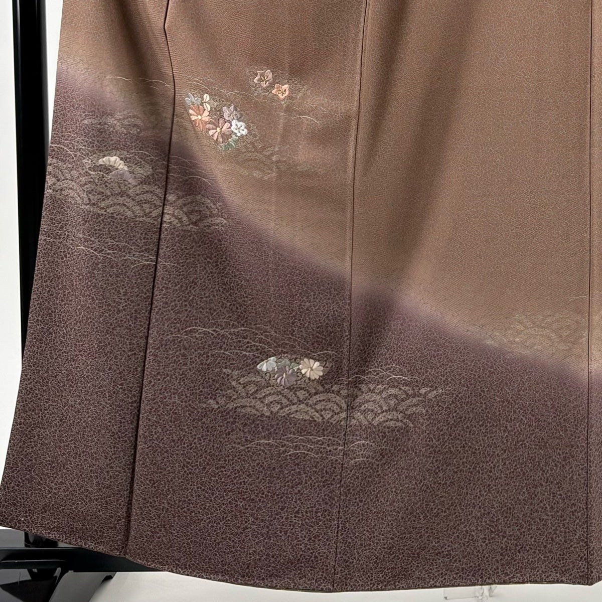 訪問着 身丈161cm 裄丈62cm S 袷 青海波 草花 刺繍 金糸 茶色 正絹 秀