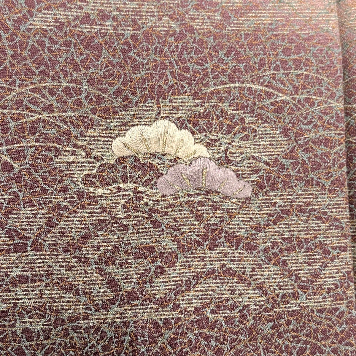 訪問着 身丈161cm 裄丈62cm S 袷 青海波 草花 刺繍 金糸 茶色 正絹 秀