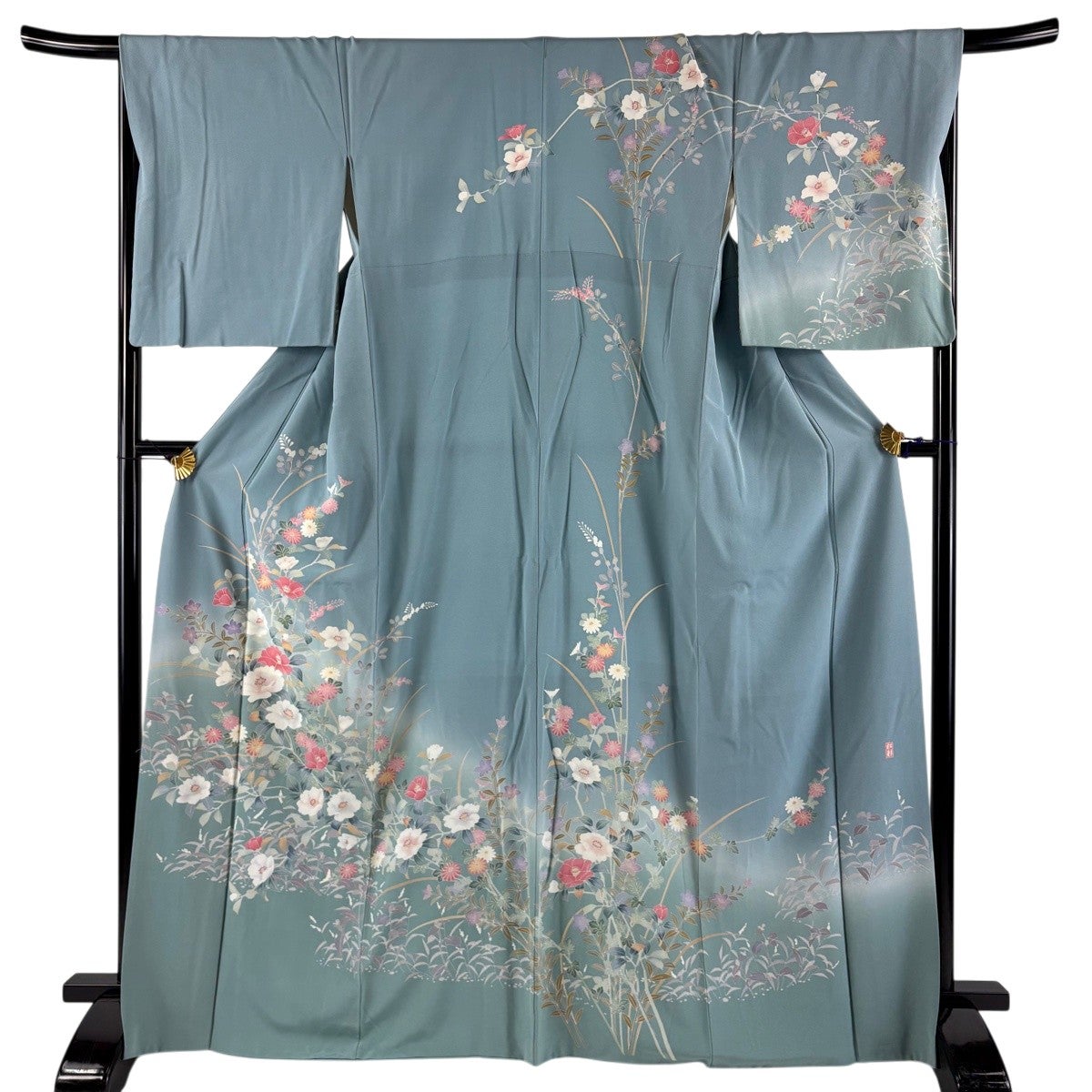 ★専用★美品 訪問着 薄い水色 手描き友禅 雪輪 身丈165.5cm 裄丈69 訪問着 身丈156cm 裄丈65cm M 袷 雪輪 花鳥 ぼかし 水色 正絹 秀品