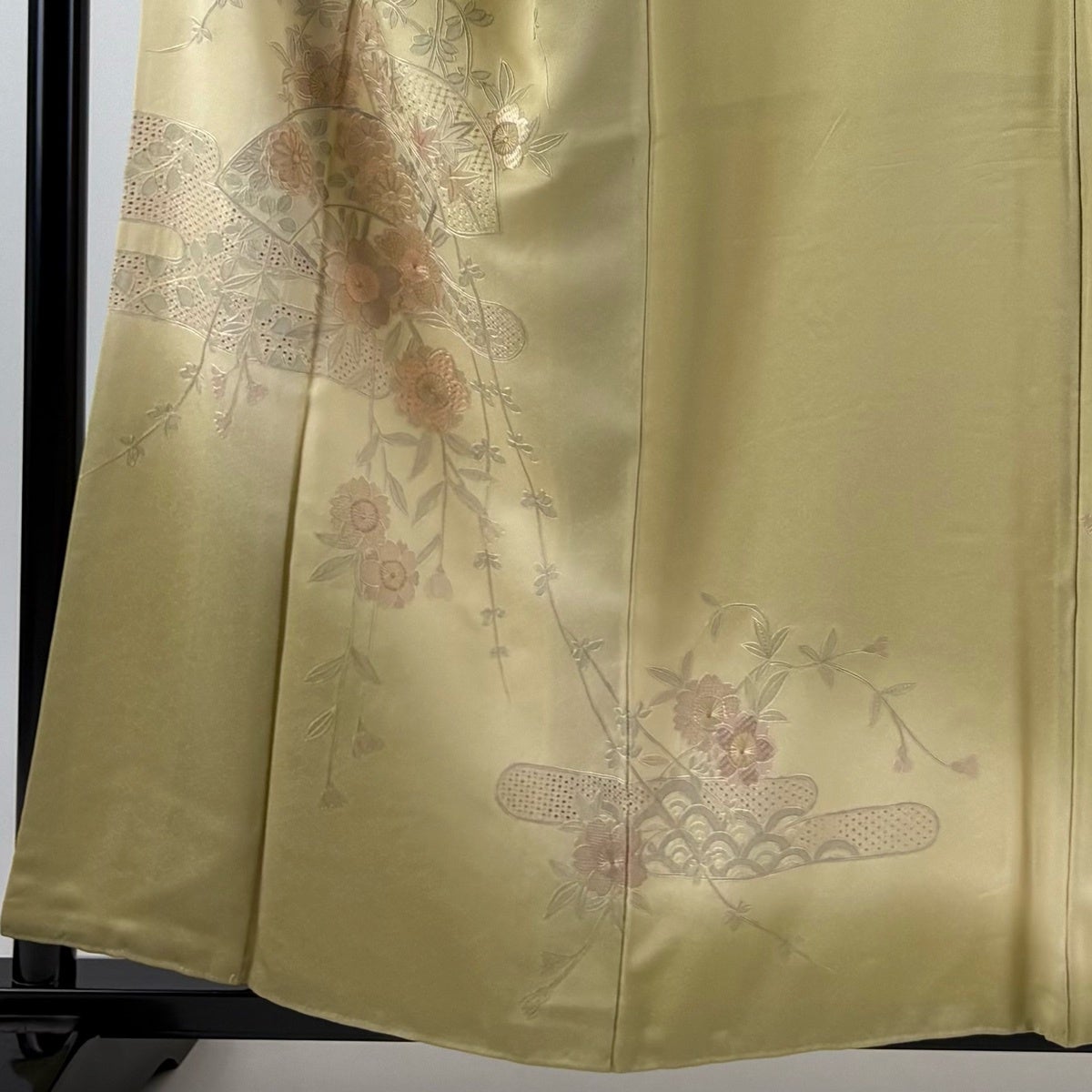 訪問着 身丈158.5cm 裄丈63cm S 袷 花扇 ヱ霞 刺繍 ぼかし ベージュ