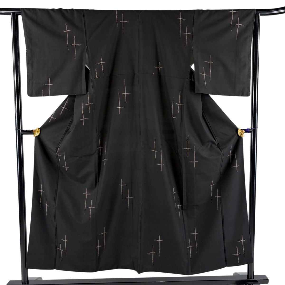 紬 身丈158cm 裄丈63cm S 袷 松竹梅 格子 焦茶色 正絹 秀品｜中古