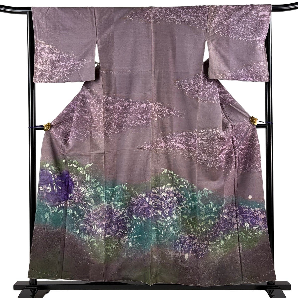 着物 作家物 浄山窯 紬 暖色ぼかし 茶色桜 草木染 身丈158cm 正絹 訪問着 身丈157cm 裄丈65.5cm M 袷 紬地 落款あり 草花 ぼかし 紫 正絹
