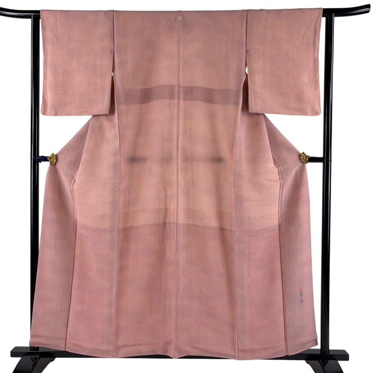 美品】 小紋 身丈157cm 裄丈62.5cm S 袷 落款あり 霞 縮緬 ピンク 正絹