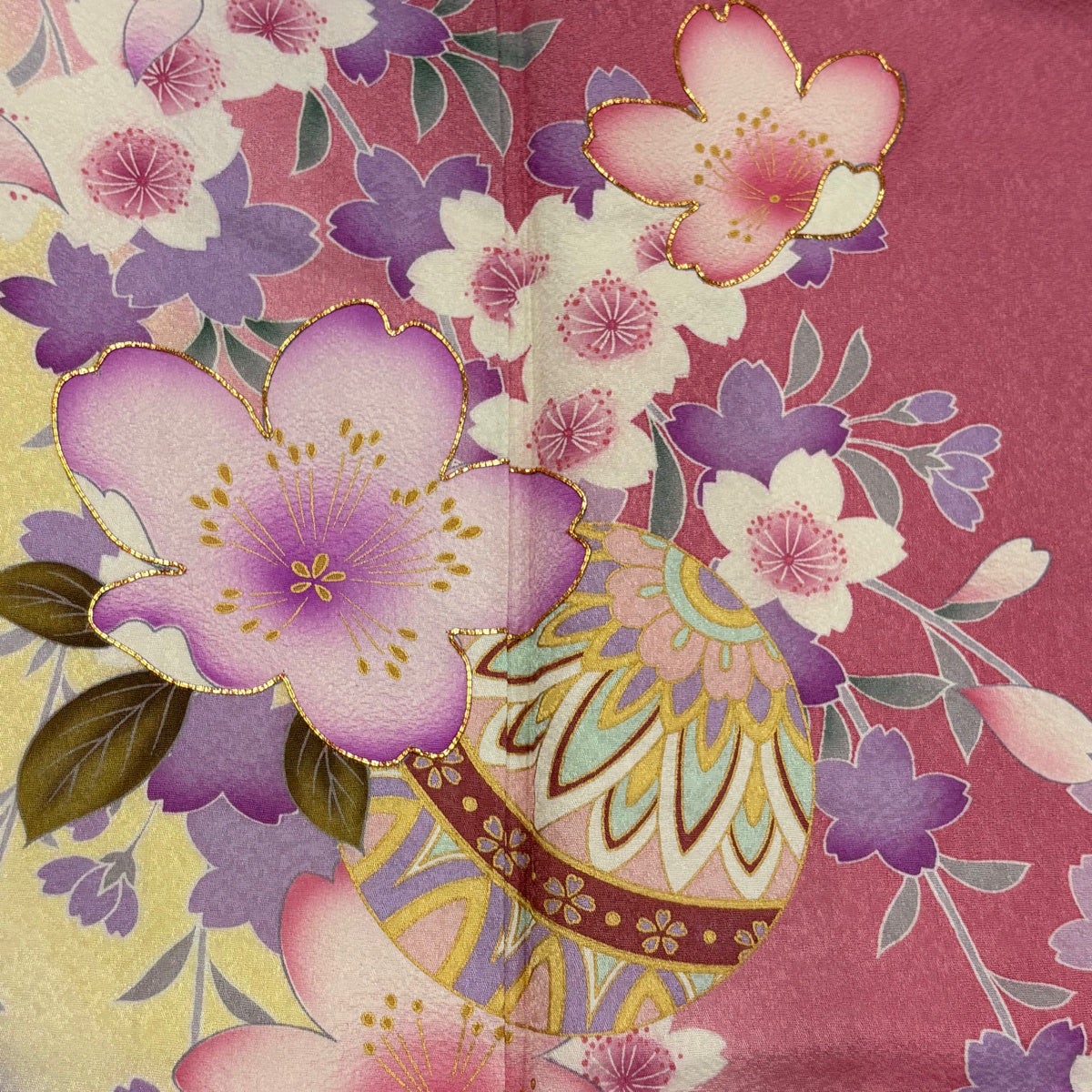 【振袖フルセット】身丈163.5cm 裄丈69cm 桜 手鞠 金彩 ぼかし 赤 美品】 振袖 身丈163.5cm 裄丈66cm M 袷 手鞠 蝶 金彩 金糸 赤 正絹