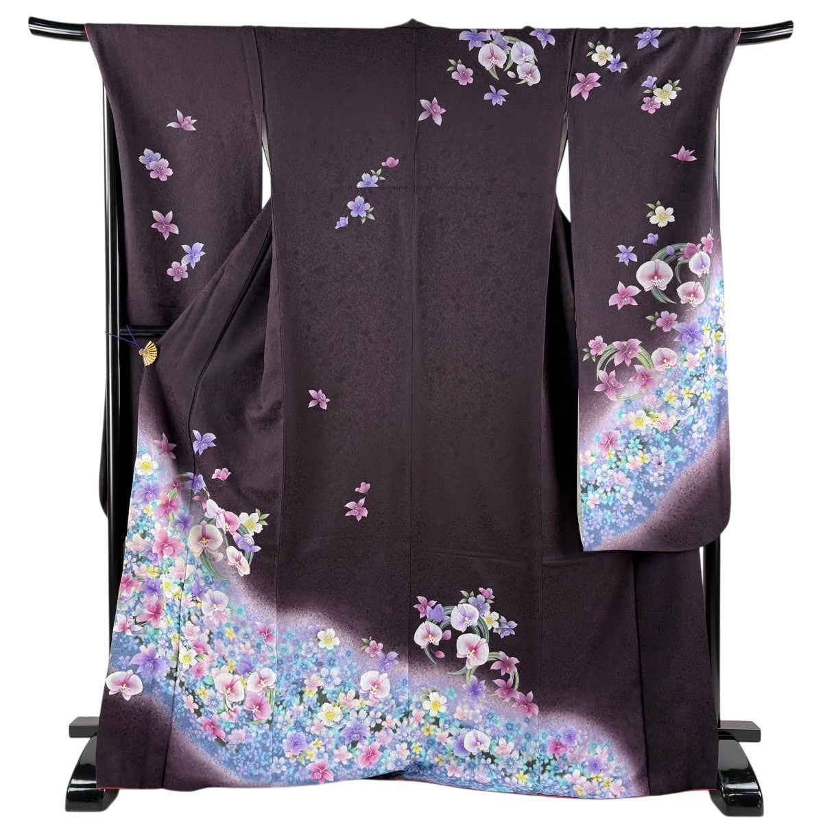 振袖 身丈173cm 裄丈70cm L 袷 袋帯フルセット 花丸文 桜 箔 金彩 青