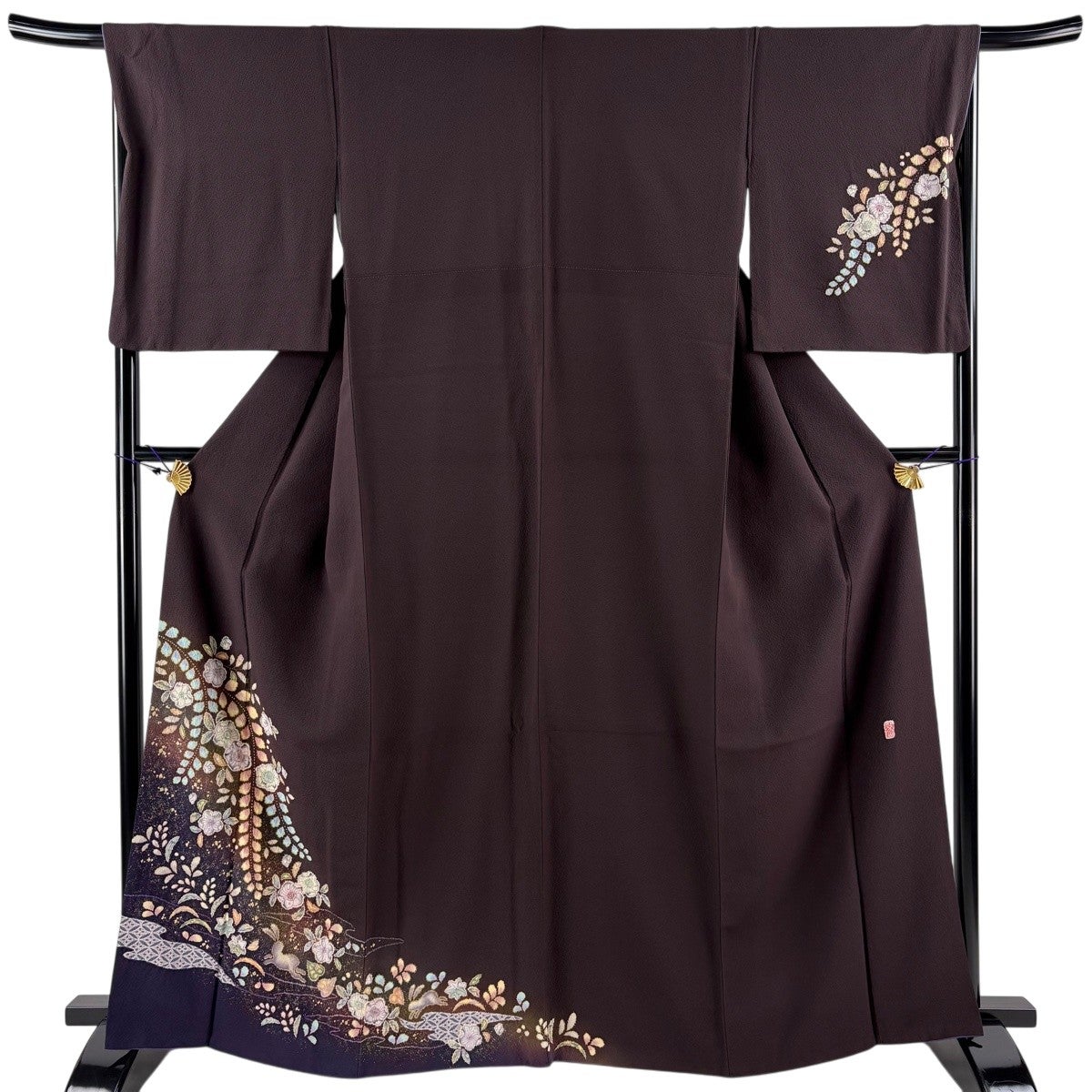 付下げ（辻ヶ花文）裄64,5 背紋なし　正絹美品 付下げ 身丈162cm 裄丈64cm M 袷 翠山工房 落款あり 辻が花 ぼかし