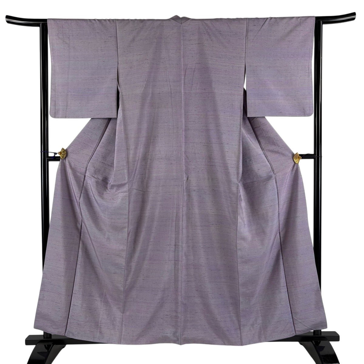 紬 身丈162.5cm 裄丈66.5cm M 単衣 草花 芝 薄紫 正絹 逸品｜中古