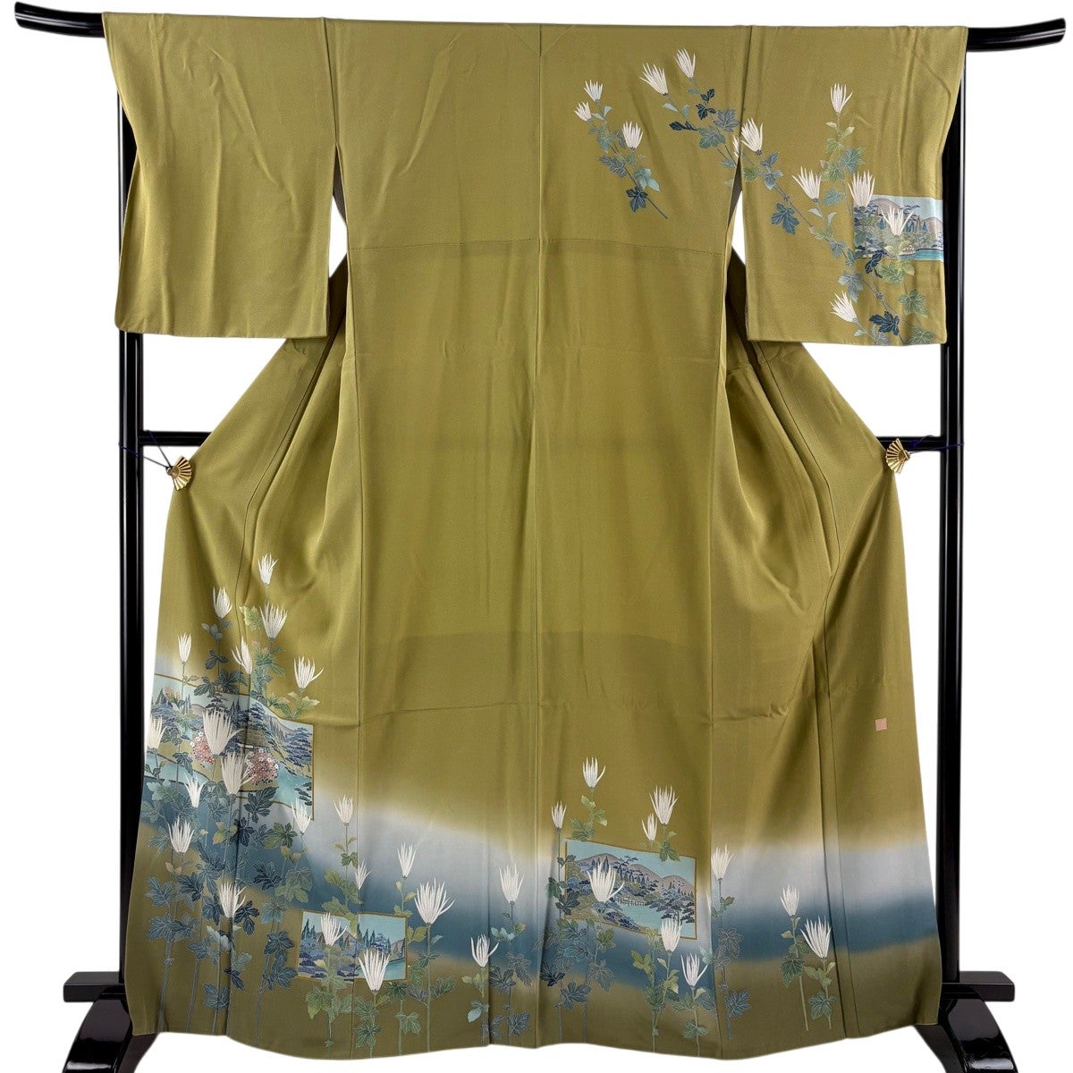 美品】 訪問着 身丈165.5cm 裄丈67cm M 袷 菊 有職文様 金彩 染め分け