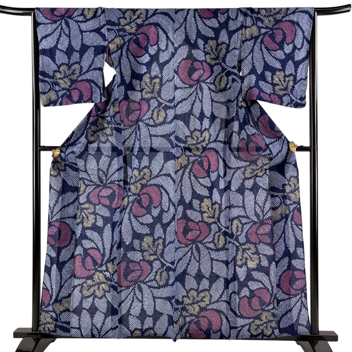美品】 浴衣 身丈159cm 裄丈64cm M 絞り浴衣 菊 紺色 綿 名品｜中古