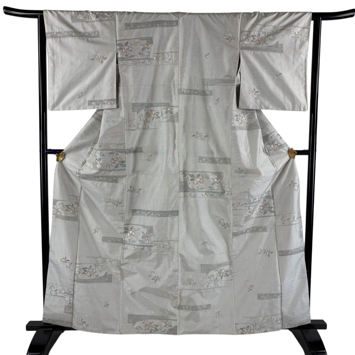 大島紬 身丈165cm 裄丈67.5cm L 袷 証紙あり 灰白 正絹 名品｜中古