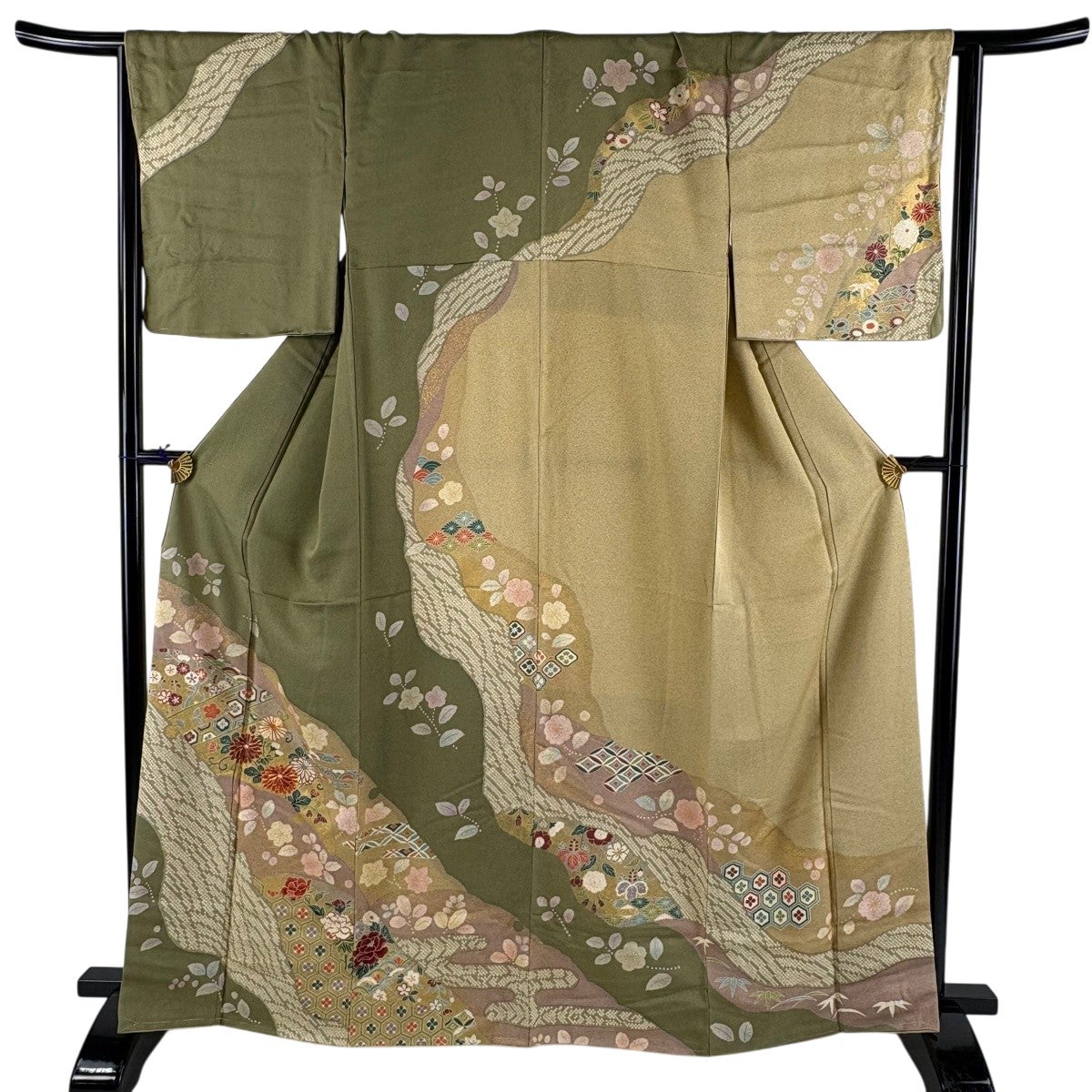 訪問着 身丈166cm 裄丈67.5cm L 袷 落款あり 菊 風景 染め分け ぼかし