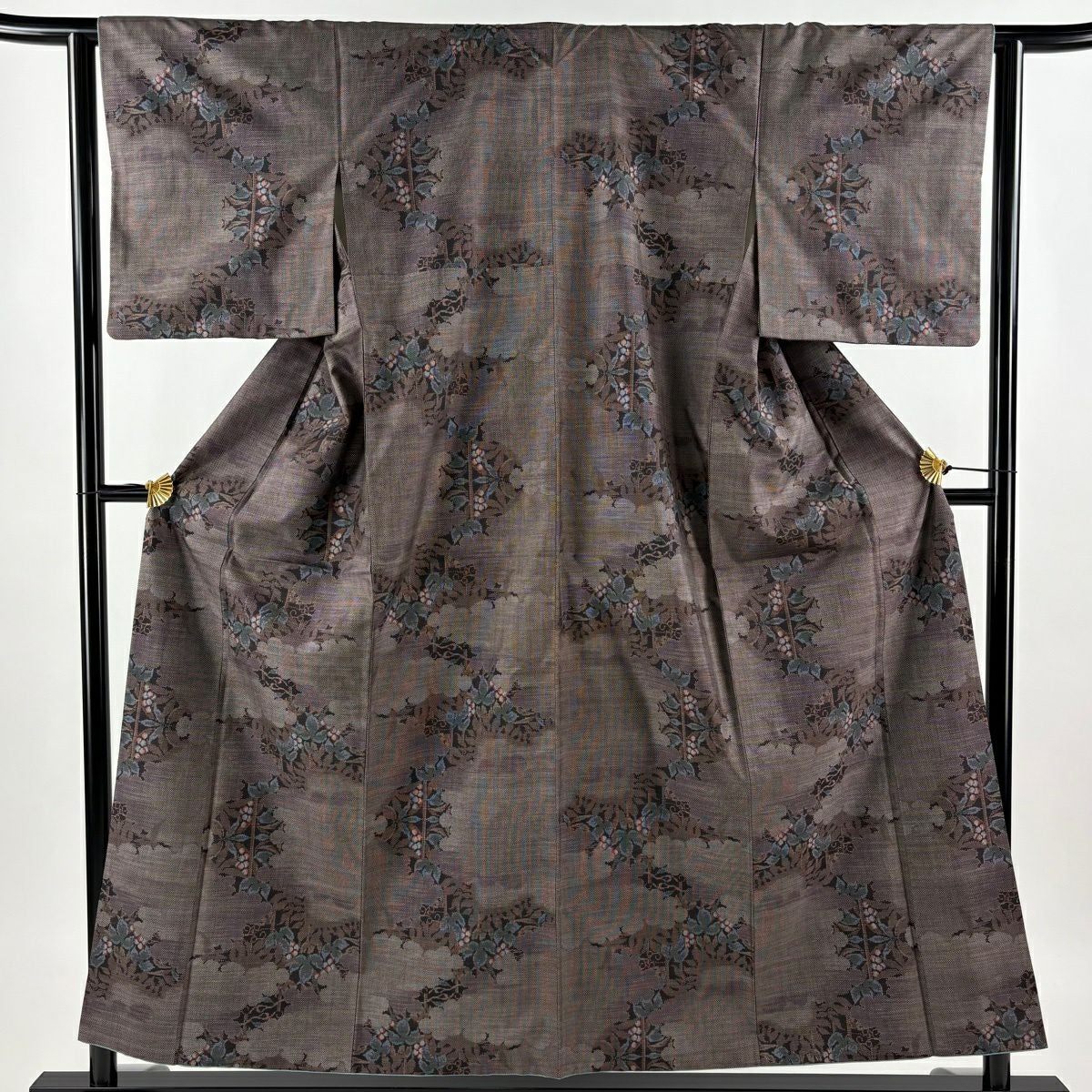 紬 身丈160.5cm 裄丈63cm S 袷 笠松 花 濃紺 正絹 名品｜中古・古着