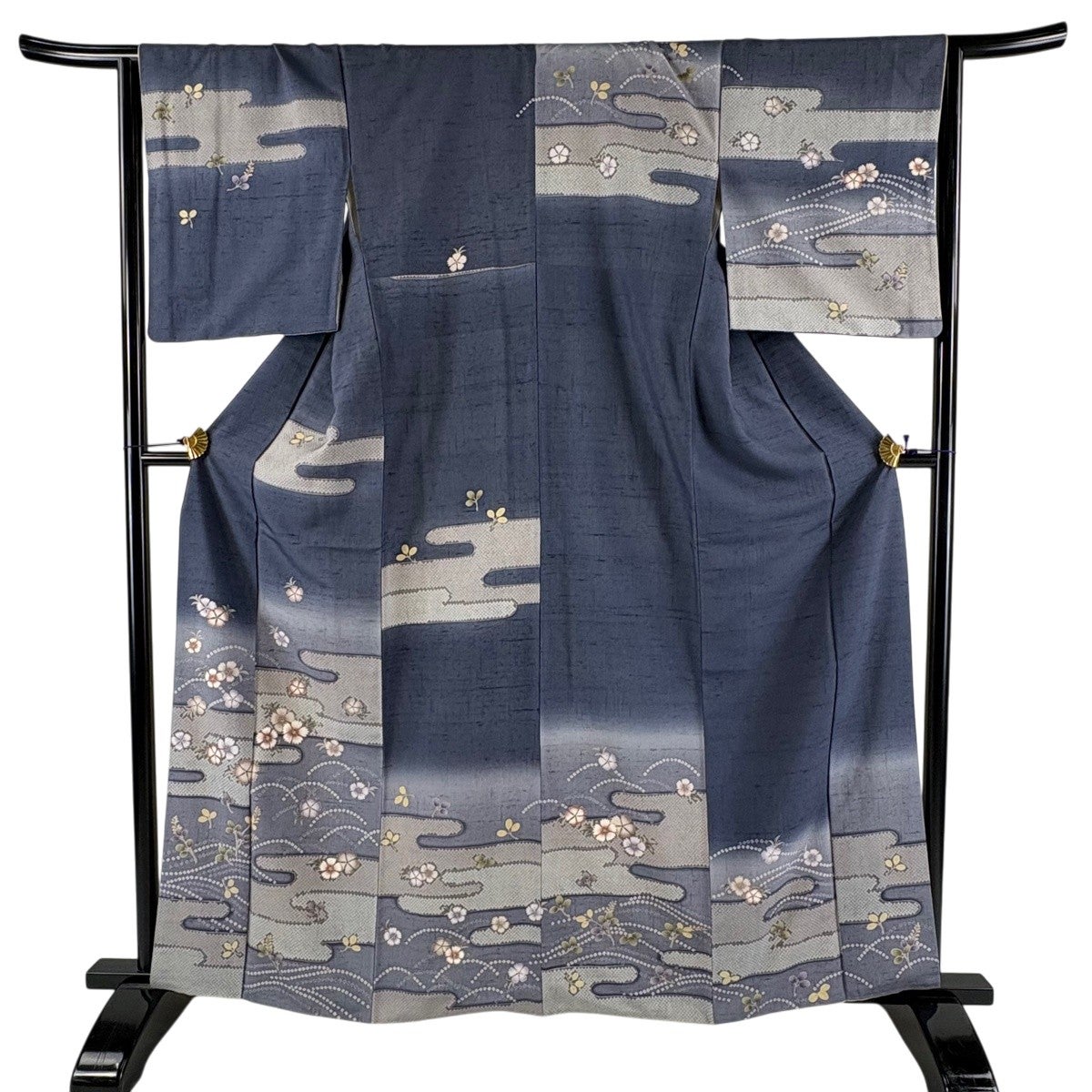 美品】 訪問着 身丈166cm 裄丈68.5cm L 袷 花 絞り 黒 正絹 秀品｜中古