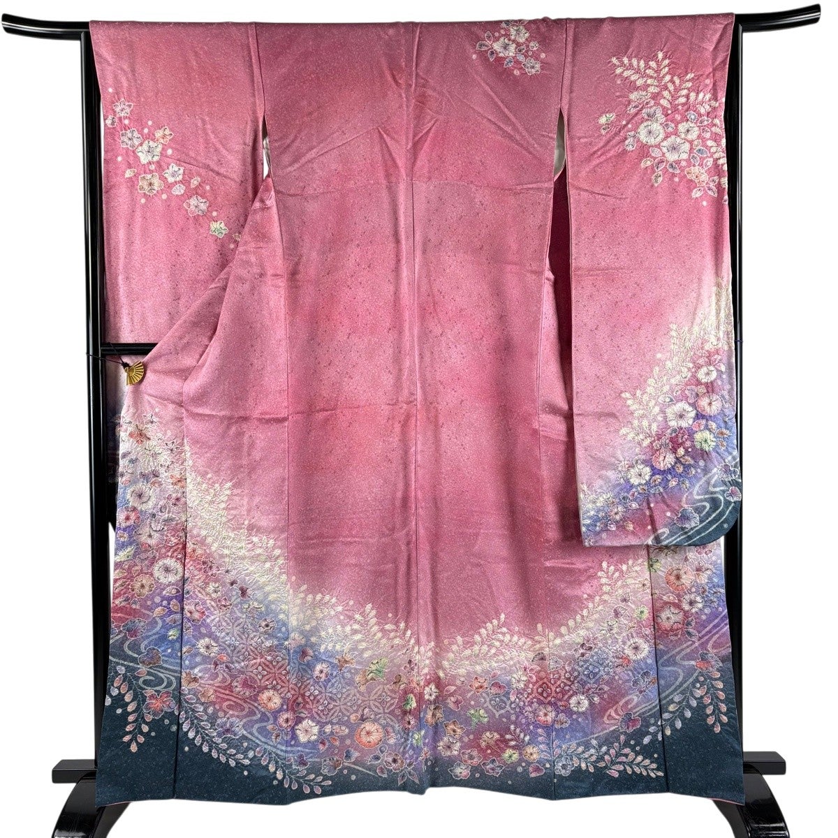 美品】 振袖 身丈162.5cm 裄丈64.5cm M 袷 辻が花 流水 金通し ぼかし 美品】 振袖 身丈162.5cm 裄丈64.5cm M 袷 辻が花 流水 金通し ぼかし