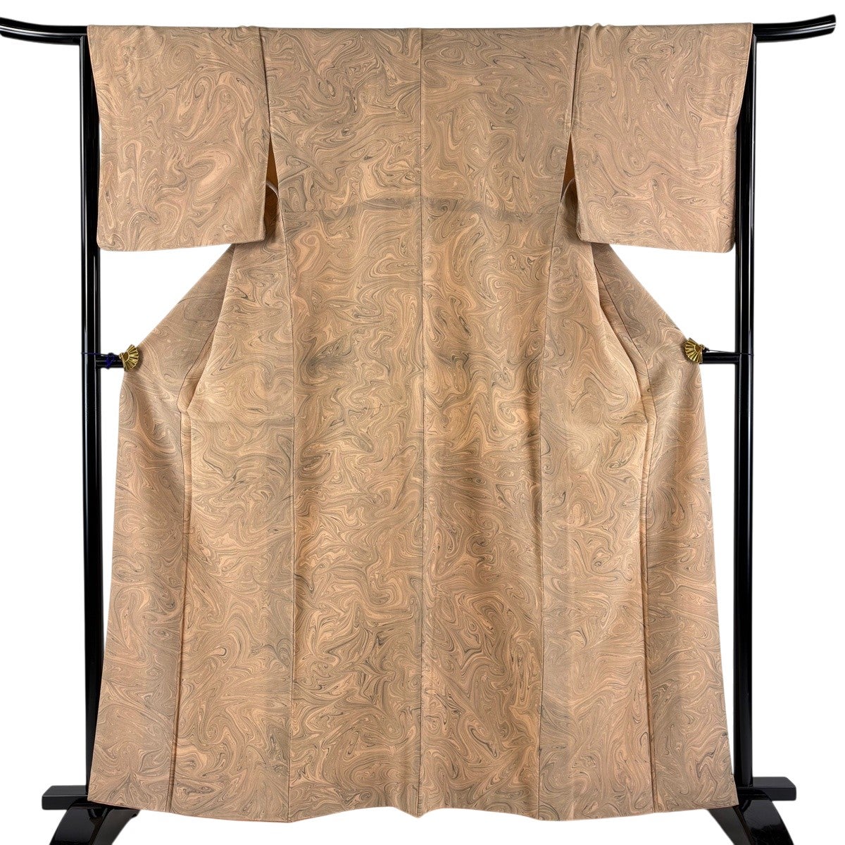 小紋 身丈160cm 裄丈66.5cm M 袷 墨流し 縦縞 ピンク 正絹 秀品|中古 小紋 身丈160cm 裄丈66.5cm M 袷 墨流し 縦縞 ピンク 正絹 秀品|中古