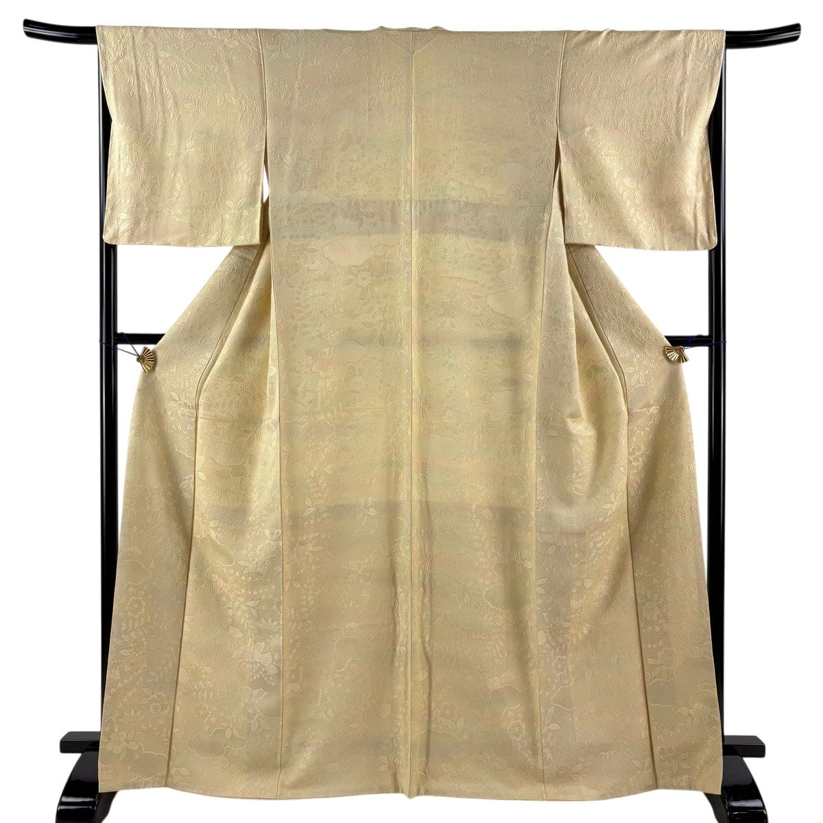 小紋/美品/ベージュ/ 正絹/仕立上がり/適応身長144～150㎝/5983 銀座【C-2963】江戸小紋 ベージュ系 葵文（反端付） :身丈160/裄67