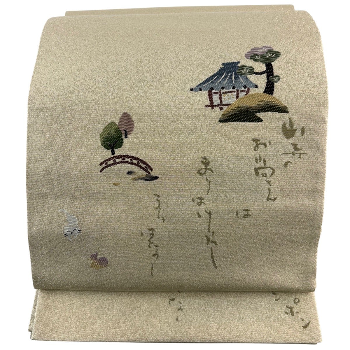 名古屋帯 名品 落款あり 猫 金彩 灰色 正絹｜中古・古着・リサイクル