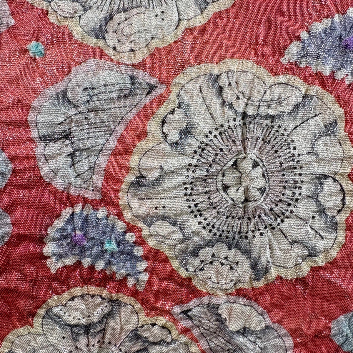 美品】 袋帯 名品 落款あり 辻が花 格子 箔 ピンク お太鼓柄 正絹