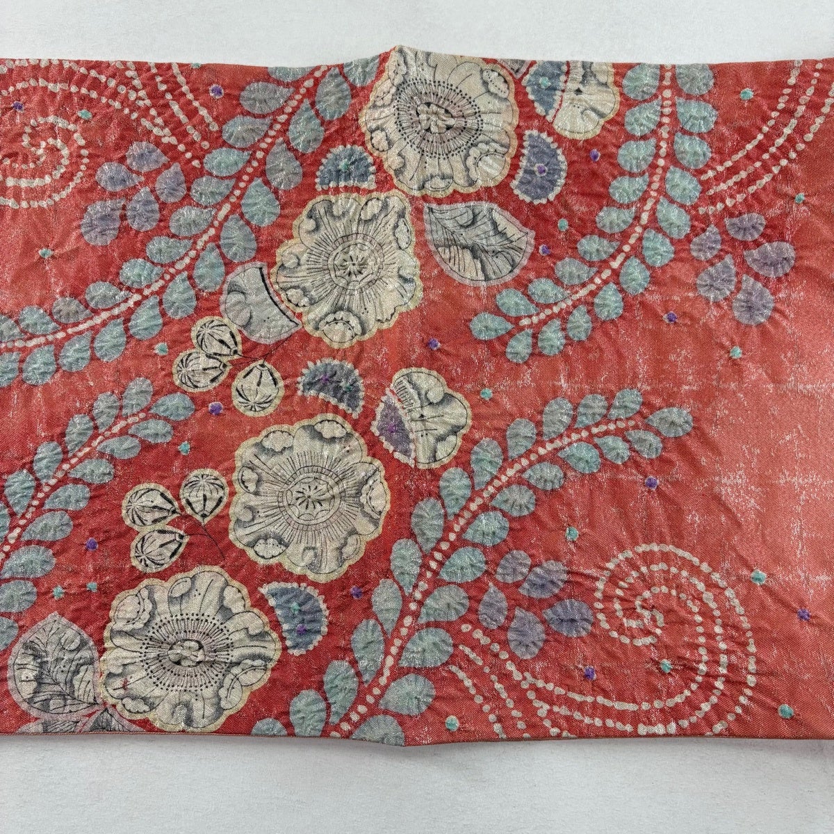 美品】 袋帯 名品 落款あり 辻が花 格子 箔 ピンク お太鼓柄 正絹