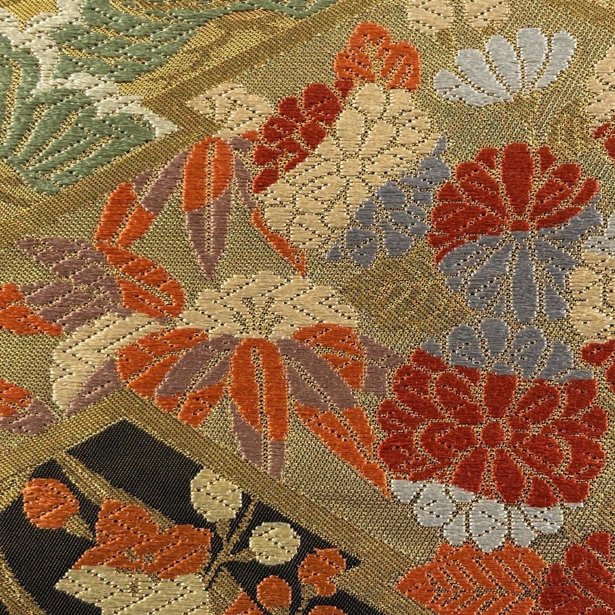 美品】 袋帯 名品 川島織物 落款あり 松皮菱 松 金糸 箔 金色 六通