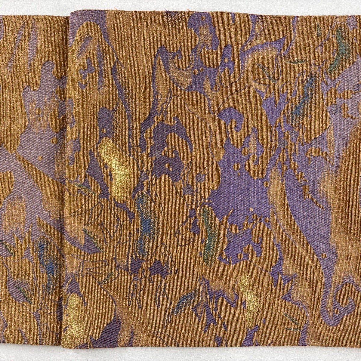 美品】 袋帯 名品 松竹梅 波頭 金糸 輪奈織 紫 六通 正絹｜中古・古着