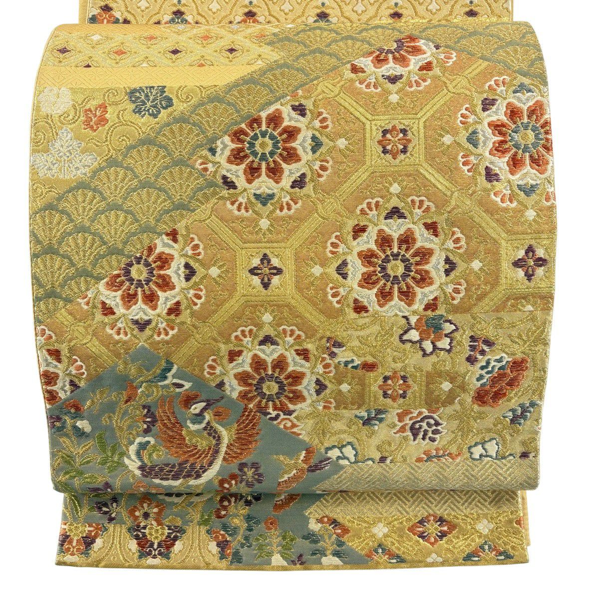 70%OFF 袋帯 秀品 華文 蜀江文 金銀糸 箔 金色 六通 正絹 K70｜中古