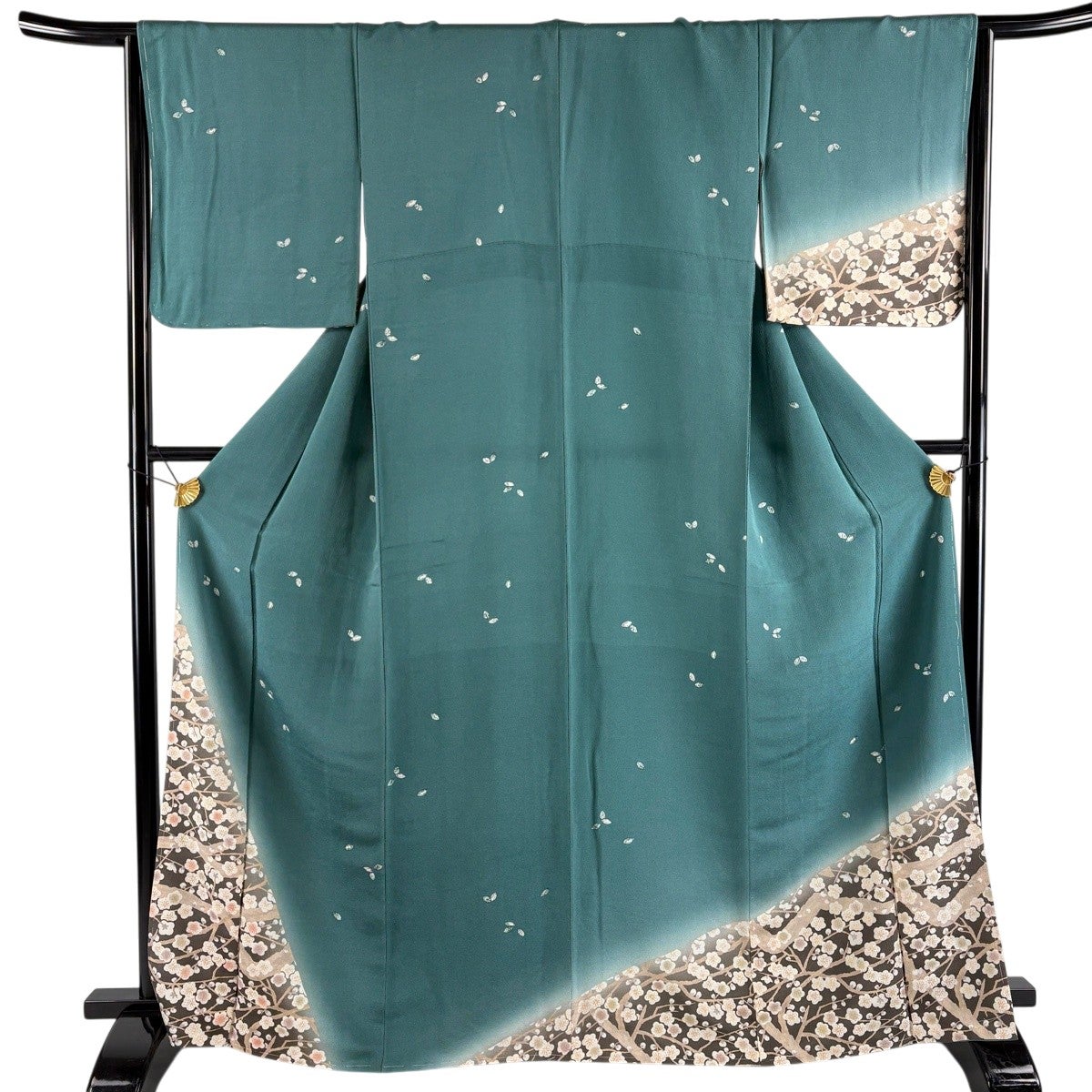 【上質付け下げ】モダン抽象柄／美品／身丈160・裄67／落ち着きある一枚 美品】 付下げ 身丈160.5cm 裄丈64cm M 袷 草花 金彩 染め分け 緑