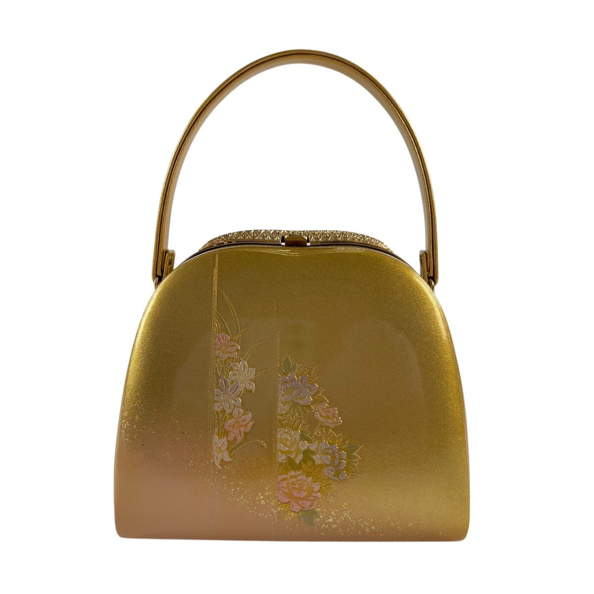 未使用品　OKAJIMA 和装バッグ 逸品 孔雀 草花 金彩 縮緬 正絹 和装バッグ 逸品 OKAJIMA セミフォーマル 象 草花 金彩 縮緬 灰色 正絹