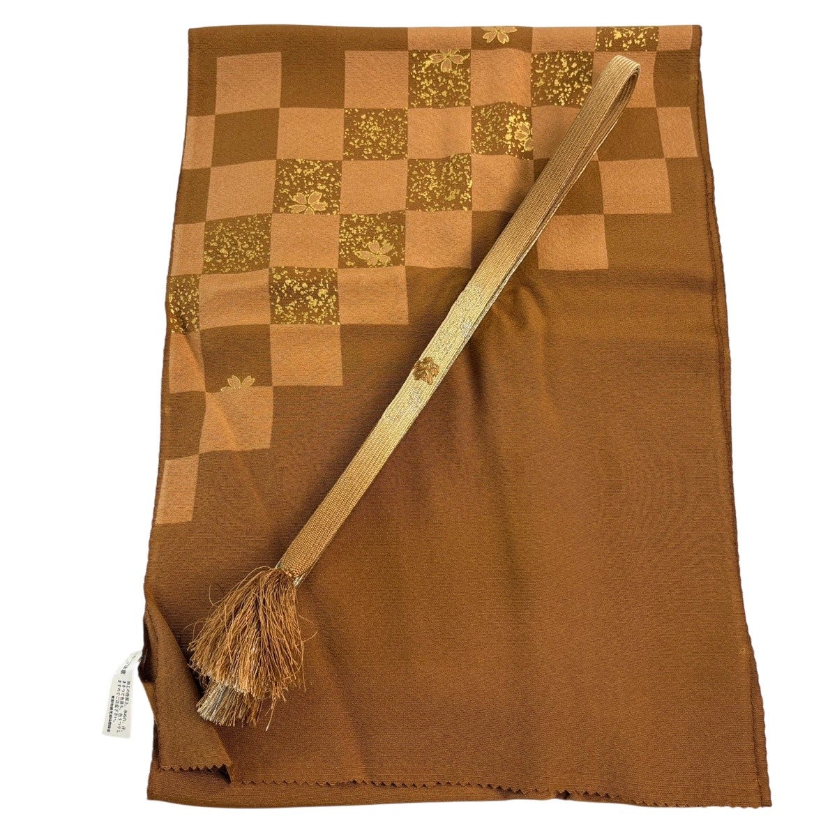 美品】和装セット 優品 帯締め帯揚げ2点セット 市松模様 桜 金彩 茶色