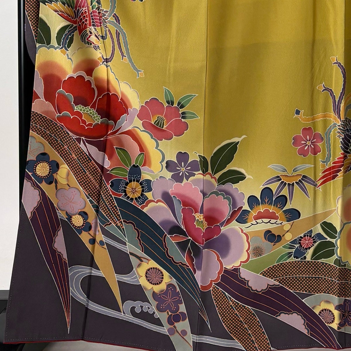 美品】 振袖 身丈167cm 裄丈68cm L 袷 袋帯フルセット 落款あり 草花