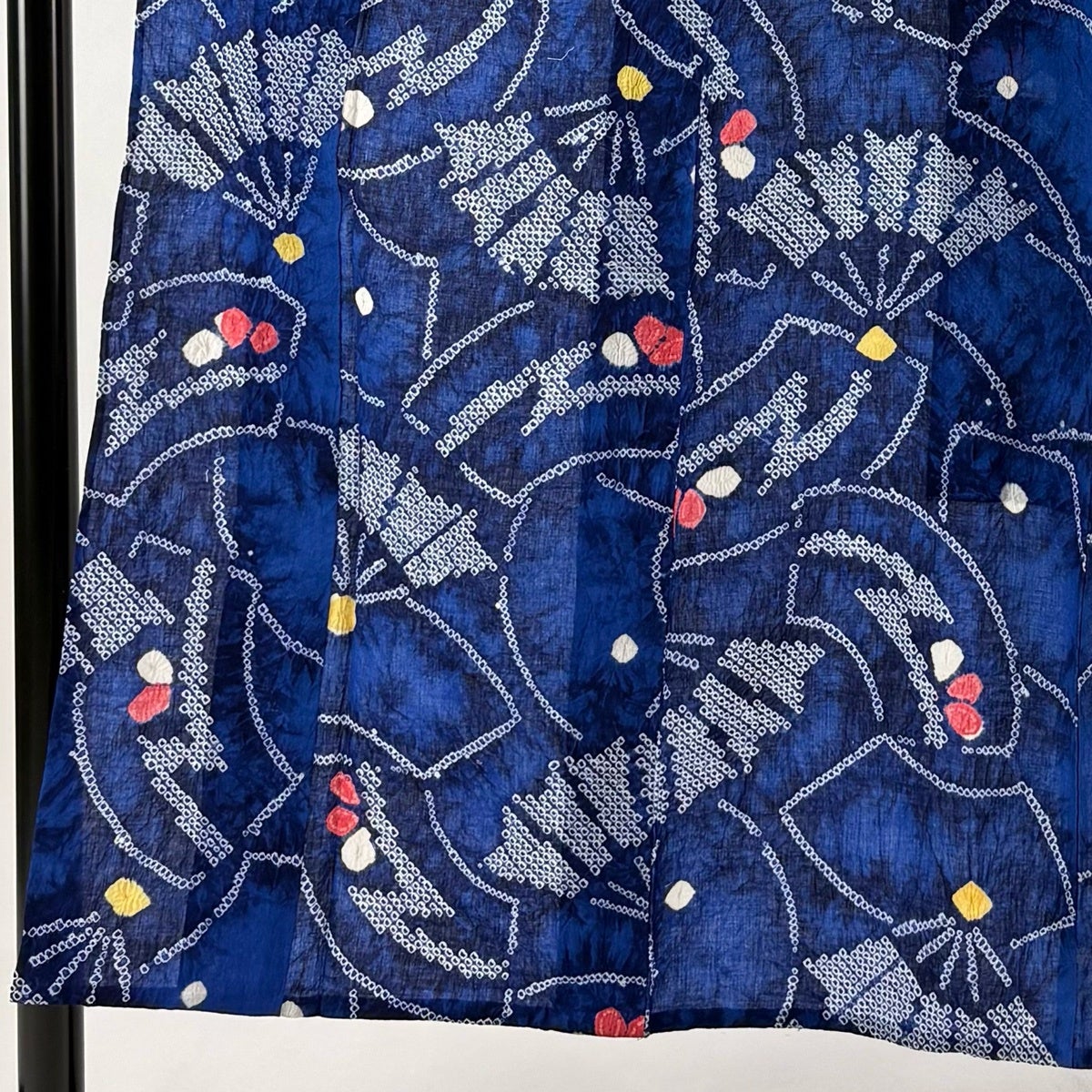 美品】 浴衣 身丈153cm 裄丈61.5cm S 絞り浴衣 扇 扇面 青 綿 名品