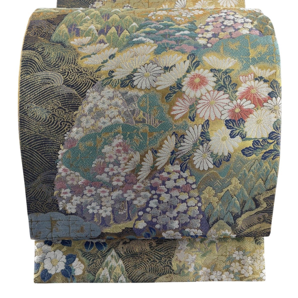 袋帯 秀品 菊 松竹梅 金糸 箔 黒 全通 正絹｜中古・古着・リサイクル 