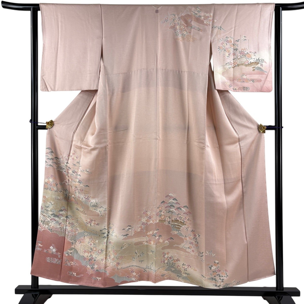 美品】 付下げ 身丈154cm 裄丈62cm S 袷 短冊 草花 刺繍 ぼかし 薄