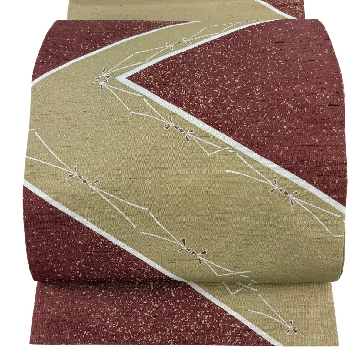 お値下げしました！ 牛首紬　袋帯　正絹　深緑金茶色 美品】 袋帯 逸品 落款あり 牛首紬地 幾何学模様 金銀彩 金色 全通