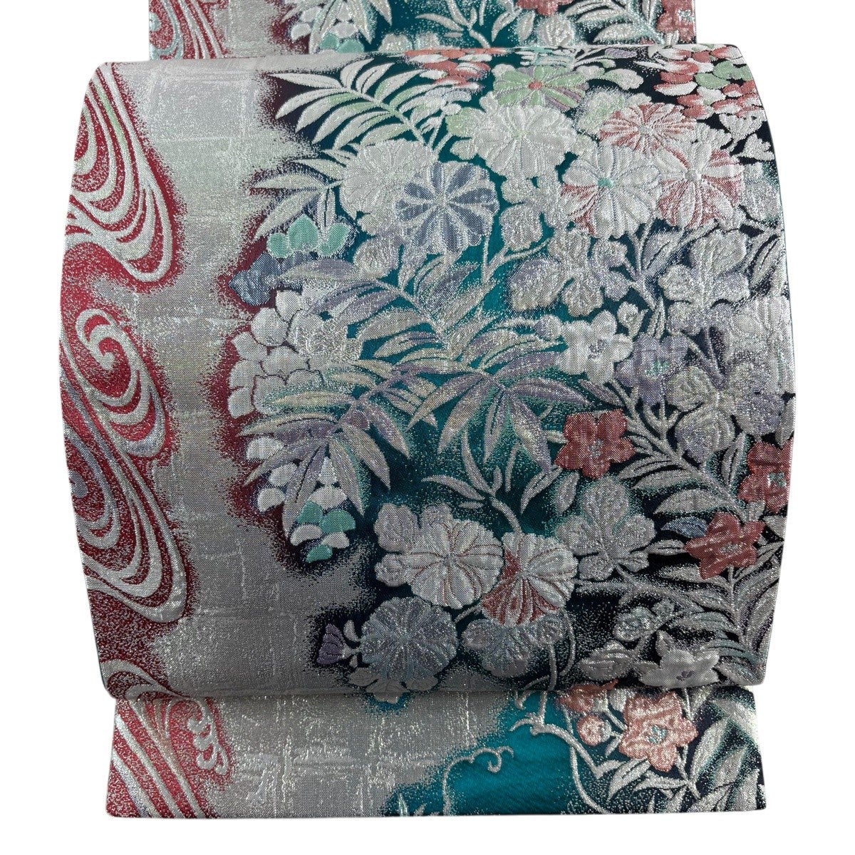 ★美品　袋帯　正絹　青緑　虹色　ラメ　キラキラ　西洋風★3376 a0c37fb3f9489c19d3ba505e8a3858