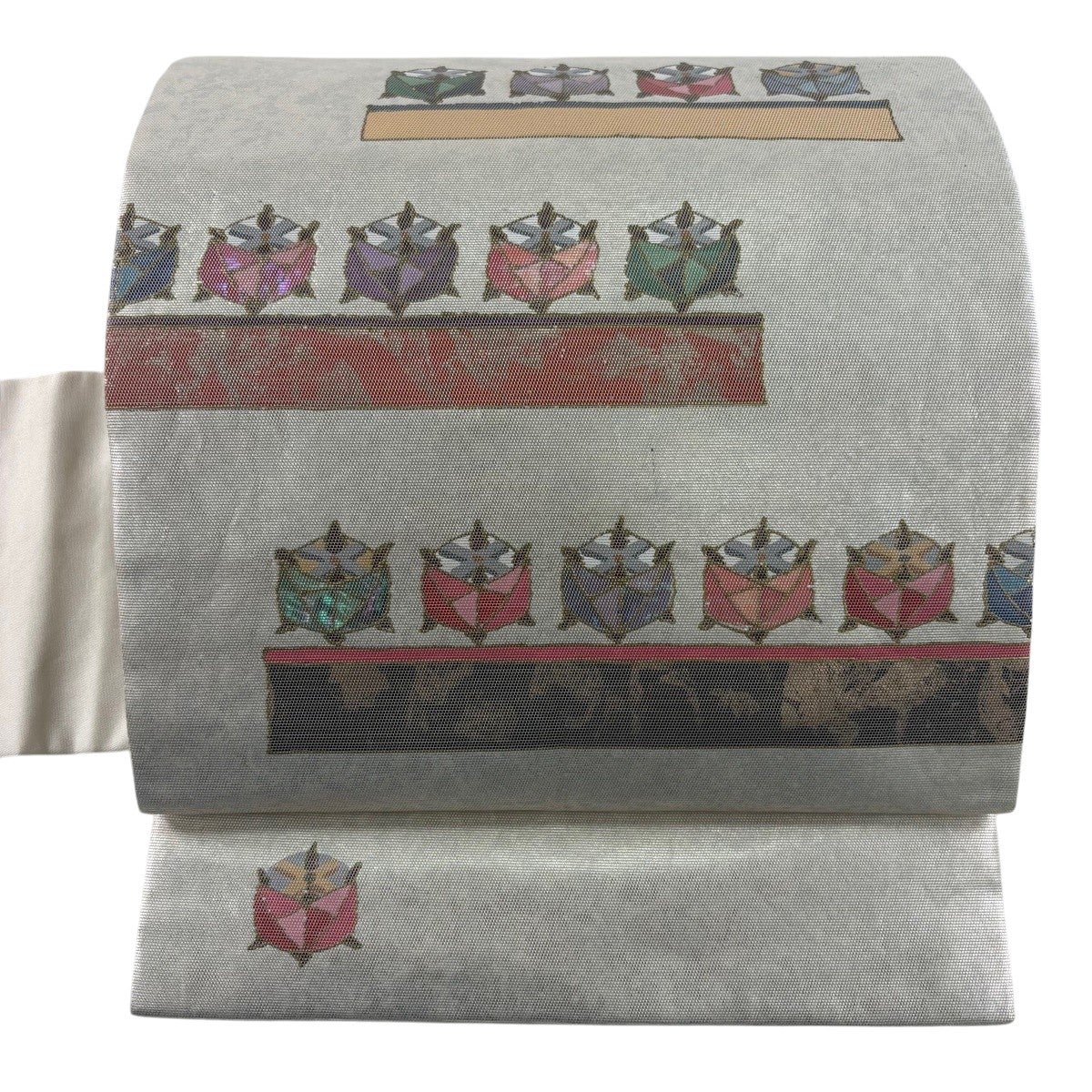 50%OFF 名古屋帯 秀品 落款あり 糸巻き 螺鈿箔 箔 銀色 正絹 K50｜中古