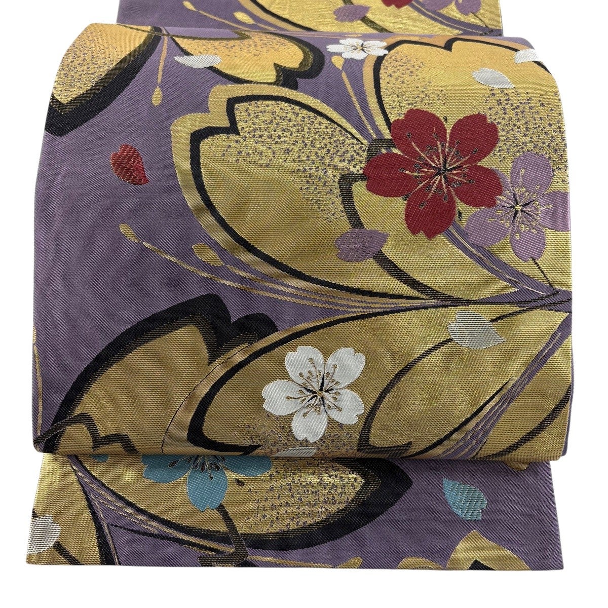 美品】 袋帯 秀品 桜 花びら 金銀糸 箔 金色 六通 正絹｜中古・古着