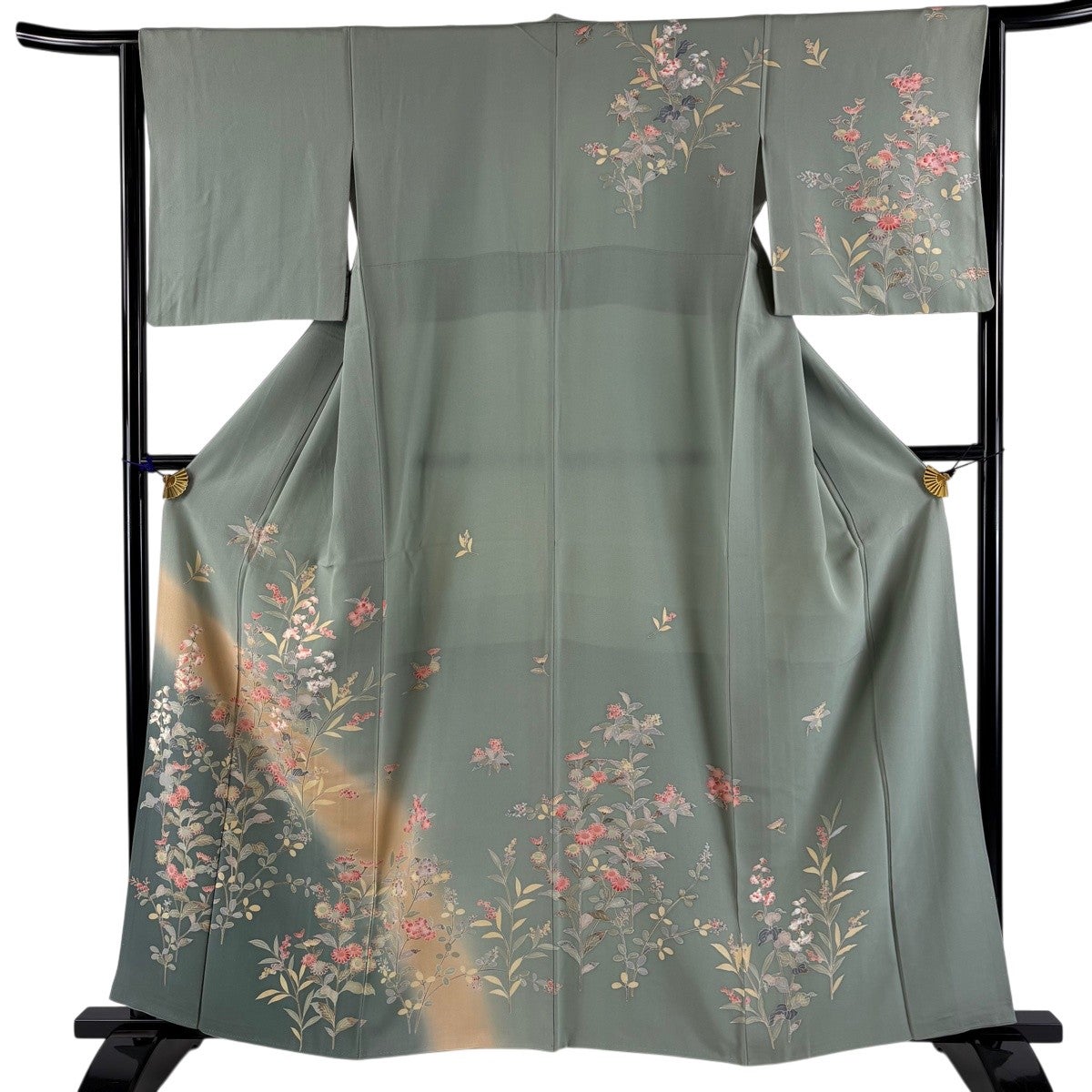 美品】 訪問着 身丈158cm 裄丈65cm M 袷 牡丹 草花 染め分け ぼかし 薄